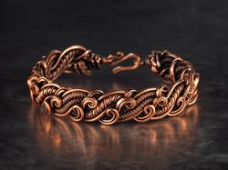 Unique copper wire wrapped bracelet for woman Wire swirls bangle for her Braided wire copper jewelry Wedding Anniversary