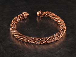Adjustable cuff bracelet Pure copper wire wrapped bangle for him or her Viking style Unique 7th or 22nd Anniversary gift