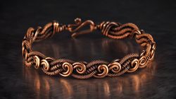 Pure copper wire wrapped swirls bracelet for woman 7/22 Anniversary gift for her wife Wire woven heady graceful bracelet