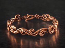 Pure copper wire wrapped swirls bracelet for woman 7th Anniversary gift for her wife Wire woven heady graceful bangle