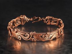 Unique copper wire wrapped bracelet for woman Wire swirls bangle for her Braided wire copper jewelry Big size bracelet