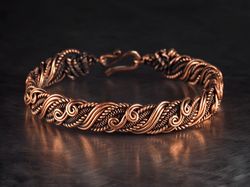 Pure copper wire wrapped swirls bracelet for woman wife Wire woven heady graceful bangle 7th Anniversary gift for her