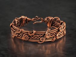 unique copper wire wrapped bracelet for woman, 7th wedding anniversary gift for wife, genuine copper wire,