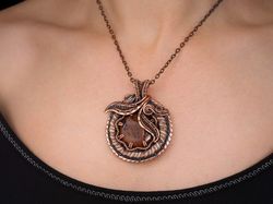 Wire wrapped copper pendant this natural red obsidian Unique gemstone necklace Powerful positive energy copper jewelry