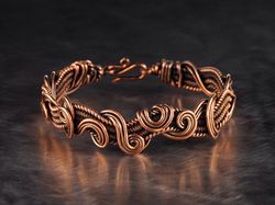 pure copper wire wrapped swirls bracelet for woman wire woven heady graceful bracelet 7th anniversary gift for wife