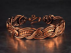 Pure copper wire wrapped swirls bracelet for woman Wire woven heady graceful bracelet 7th or 22nd Anniversary gift