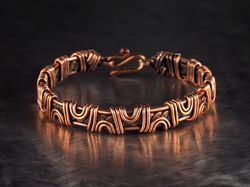Unique copper wire wrapped bracelet, 7th 22nd Wedding Anniversary gift for woman, Antique style, Genuine copper wire