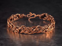 pure copper wire wrapped swirls bracelet for woman,7th anniversary gift for wife, wire woven heady graceful bracelet