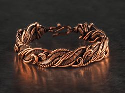 Copper wire wrapped swirls bracelet for woman, Pure copper wire woven heady graceful bracelet, 7th Anniversary gift