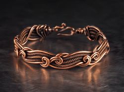 Copper wire wrapped swirls bracelet for woman, Pure copper wire woven heady graceful bracelet, 7th 22nd Anniversary gift