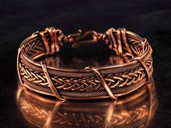 copper wire wrapped bracelet for woman or man, 7th anniversary gift for wife, unique bracelet by wirewrapart jewelry