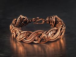 unique wire wrapped copper bracelet 7th anniversary gift for her small size bangle antique style artisan copper jewelry