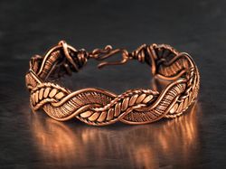 unique handmade copper wire wrapped bracelet, wire woven 7th anniversary gift, handcrafted wire wrap art jewelry unisex
