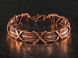 Unique copper wire wrapped bracelet, Genuine copper wire, Antique style, 7th Wedding Anniversary gift for man or woman