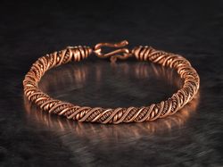 Copper wire wrapped thin bracelet 7th 22nd Anniversary gift Unique artisan jewelry Handcrafted wire weave copper jewelry