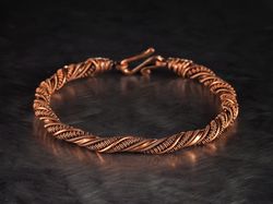 Copper wire wrapped thin bracelet 7th 22nd Anniversary gift Handcrafted wire weave jewelry Wirewrapart Antique style