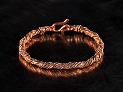 Copper wire wrapped thin bracelet 7th 22nd Anniversary gift Handcrafted wire weave jewelry Antique style WireWrapArt