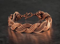 Unique copper wire wrapped bracelet, Woven stranded wire weave jewelry, 7th Anniversary gift for man or woman, Wire art
