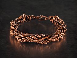 Copper wire wrapped bracelet 7th or 22nd Anniversary gift Handcrafted antique avant-garde bangle, Unique artisan jewelry