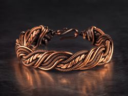Unique copper wire wrapped bracelet, Woven stranded wire weave jewelry, 7th Anniversary gift for man or woman