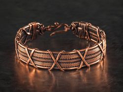 Unique copper wire wrapped bracelet, Woven stranded wire weave jewelry, 7th Wedding Anniversary gift for man or woman