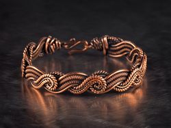 Wire wrapped swirls bracelet for her woman, Braided pure copper wire bangle, 7 Anniversary gift, Stress relief bracelet