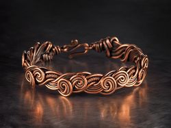Copper wire wrapped swirls bracelet for woman, Pure copper wire woven bangle, Woven stranded wire weave artisan jewelry