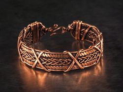 Unique copper wire wrapped bracelet, Woven stranded wire weave jewelry, 7th Anniversary gift for husband, Positive vibes