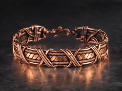 Unique copper wire wrapped bracelet, Woven stranded wire weave jewelry, 7th Anniversary gift, Positive vibes