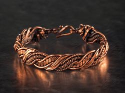 unique copper wire wrapped bracelet, 7th wedding anniversary gift, woven stranded wire weave jewelry by wire wrap art