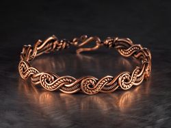 Unique copper wire wrapped bracelet for her woman, Woven stranded wire weave art jewelry, 7th Anniversary gift for wife