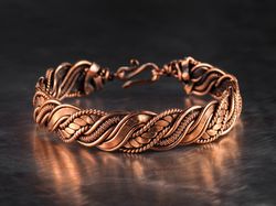 Unique copper wire wrapped bracelet, Woven stranded wire weave jewelry by WireWrapArt, 7th Wedding Anniversary gift