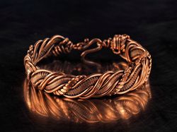 unique pure copper wire wrapped bracelet, 7th wedding anniversary gift, woven stranded wire weave jewelry wire wrap art