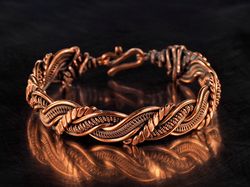 Unique copper wire wrapped bracelet, 7th Anniversary gift for husband, Woven stranded wire weave jewelry, Small size