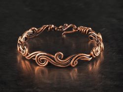 wire wrapped swirls bracelet for her, copper wire weave artisan jewelry, 7th anniversary gift, wirewrapart