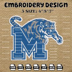 NCAA Memphis Tigers Logo Embroidery Designs, Embroidery Files, NCAA Memphis Tigers, Machine Embroidery Designs