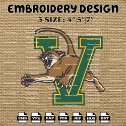 NCAA Vermont Catamounts Logo Embroidery Designs, NCAA Machine Embroidery Designs, Embroidery Files