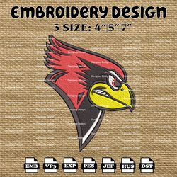 NCAA Illinois State Redbirds Logo Embroidery Designs, NCAA Machine Embroidery Designs, Embroidery Files