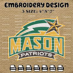 NCAA George Mason Patriots Logo Embroidery Designs, NCAA Machine Embroidery Designs, Embroidery Files