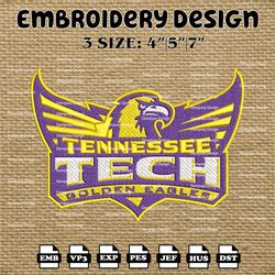 NCAA Tennessee Tech Golden Eagles Logo Embroidery Designs, NCAA Machine Embroidery Designs, Embroidery Files