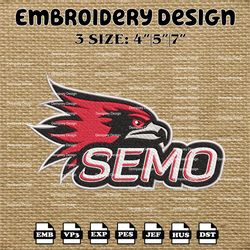 NCAA Southeast Missouri State Redhawks Logo Embroidery Designs, NCAA Machine Embroidery Designs, Embroidery Files