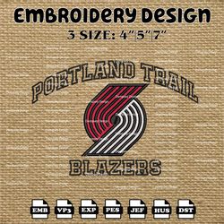 NBA Portland Trail Blazers Embroidery Designs, NBA Trail Blazers Embroidery Files, NBA teams, Machine Embroidery Designs