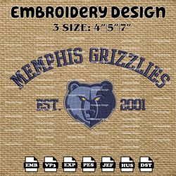 Memphis Grizzlies Embroidery Designs, NBA Memphis Grizzlies Logo Embroidery Files, Machine Embroidery Pattern