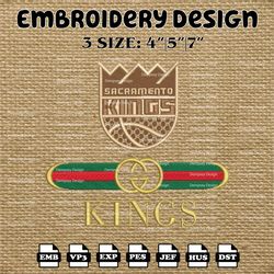 NBA Sacramento Kings Gucci Embroidery Design, NBA Pelicans Embroidery, Machine Embroider, NBA Embroidery Files.