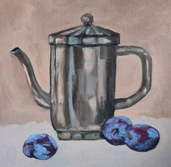 Teapot and plums