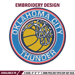 Oklahoma City Thunder logo embroidery design,NBA embroidery, Sport embroidery,Embroidery design, Logo sport embroidery