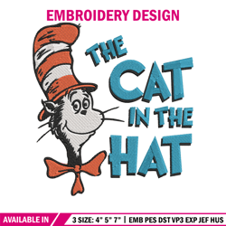 The Cat in the Hat Embroidery Design, Dr Seuss Embroidery, Embroidery File, Embroidery design, Digital download