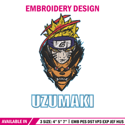 Uzumaki Naruto Embroidery Design, Naruto Embroidery,Embroidery File, Anime Embroidery, Anime shirt, Digital download