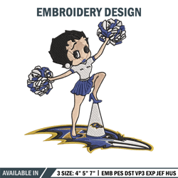 Cheer Betty Boop Baltimore Ravens embroidery design, Baltimore Ravens embroidery, NFL embroidery, logo sport embroidery.