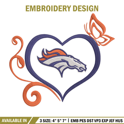 Denver Broncos Heart embroidery design, Denver Broncos embroidery, NFL embroidery, sport embroidery, embroidery design.